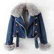 Denim Jacket Women Faux Fur Collar Button Front
