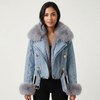 Denim Jacket Women Faux Fur Collar Button Front
