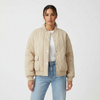 Quilted Bomber Jacket Women Ribbed Cuffs Winter