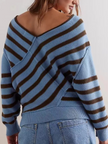 Off-Shoulder Sweater Women Striped Knit Relaxed Fit