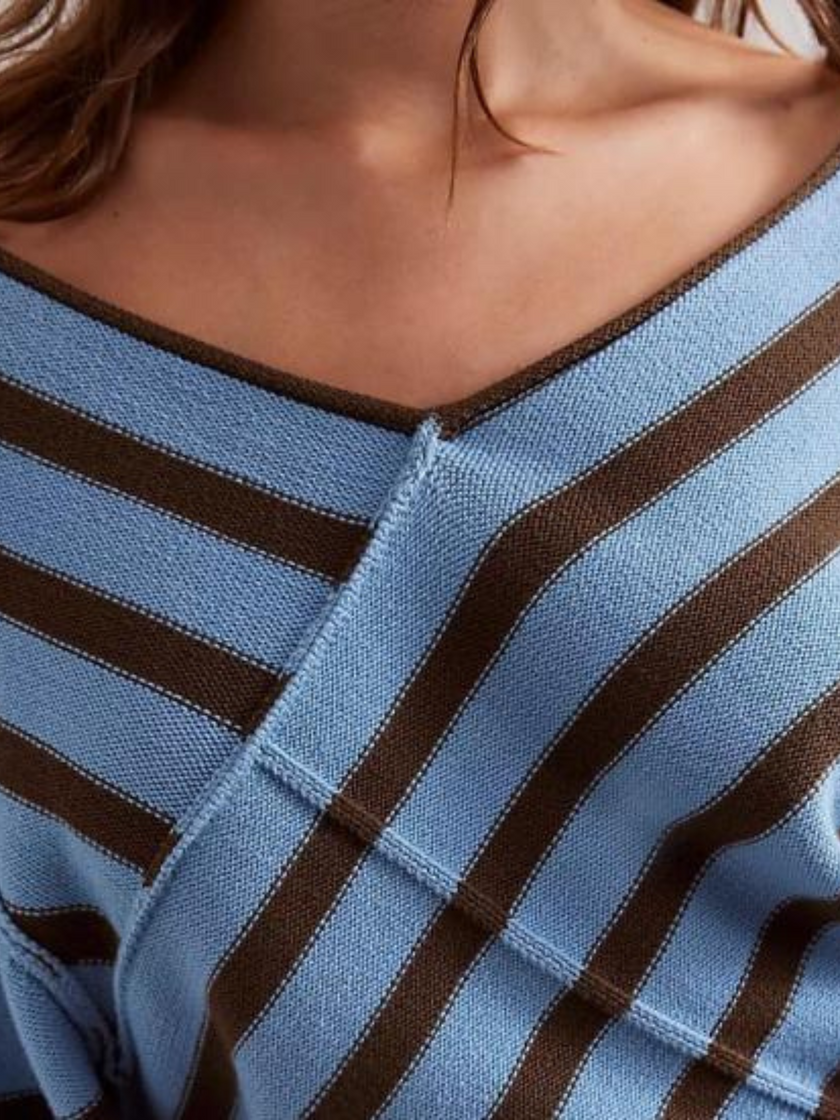 Off-Shoulder Sweater Women Striped Knit Relaxed Fit