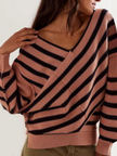Off-Shoulder Sweater Women Striped Knit Relaxed Fit