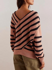 Off-Shoulder Sweater Women Striped Knit Relaxed Fit