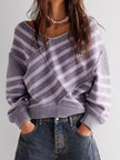 Off-Shoulder Sweater Women Striped Knit Relaxed Fit