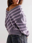 Off-Shoulder Sweater Women Striped Knit Relaxed Fit