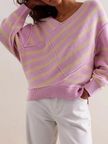 Off-Shoulder Sweater Women Striped Knit Relaxed Fit