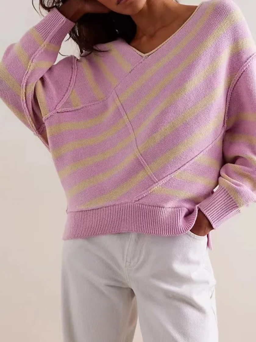 Off-Shoulder Sweater Women Striped Knit Relaxed Fit