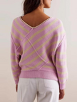 Off-Shoulder Sweater Women Striped Knit Relaxed Fit