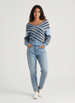 Off-Shoulder Sweater Women Striped Knit Relaxed Fit