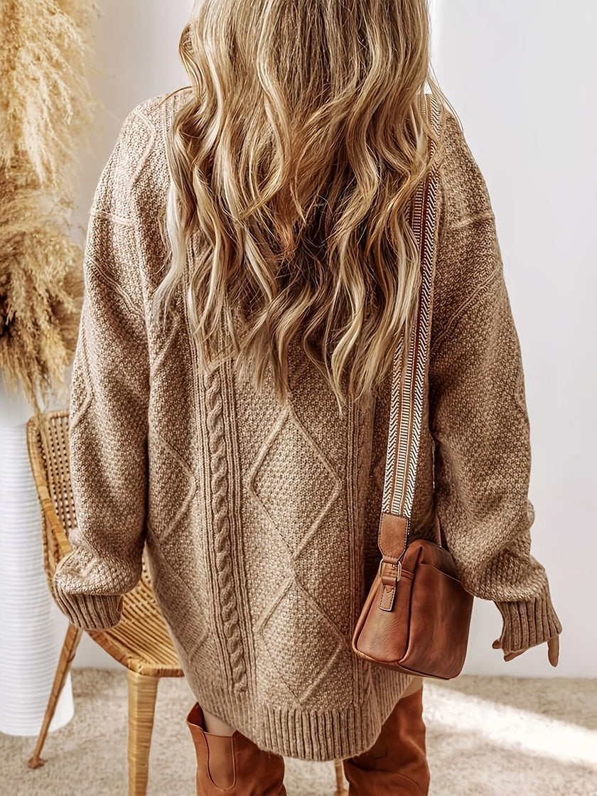 Cable Knit Sweater Dress Women Long Sleeve Relaxed Fit