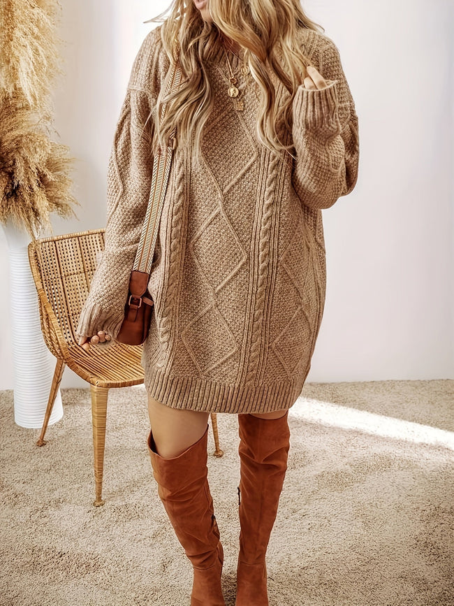 Cable Knit Sweater Dress Women Long Sleeve Relaxed Fit