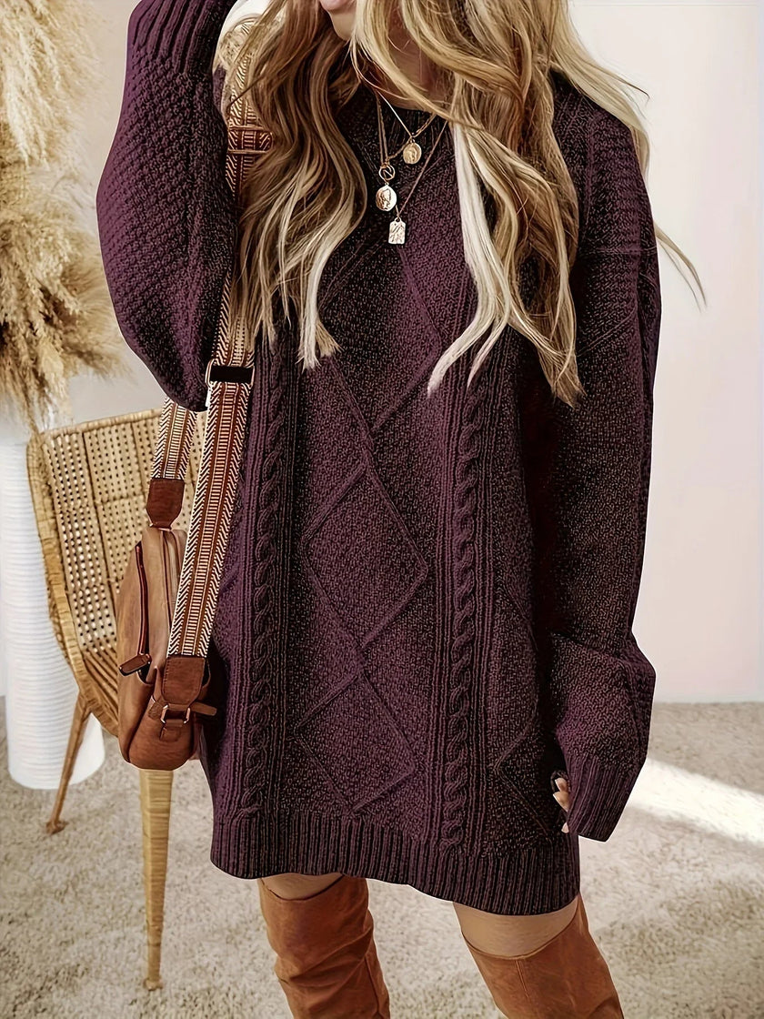 Cable Knit Sweater Dress Women Long Sleeve Relaxed Fit