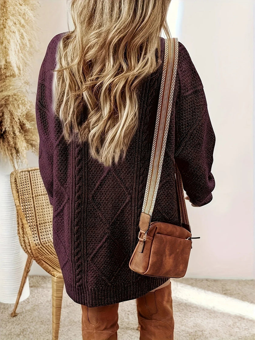 Cable Knit Sweater Dress Women Long Sleeve Relaxed Fit