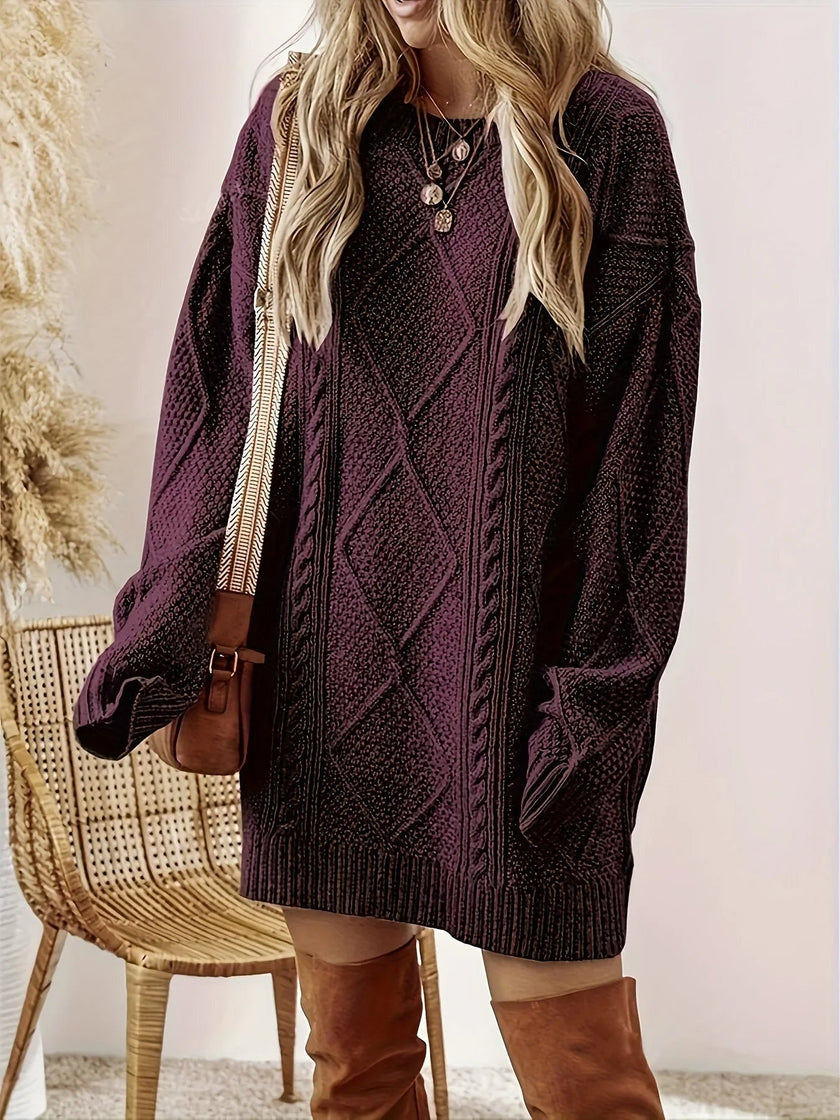 Cable Knit Sweater Dress Women Long Sleeve Relaxed Fit