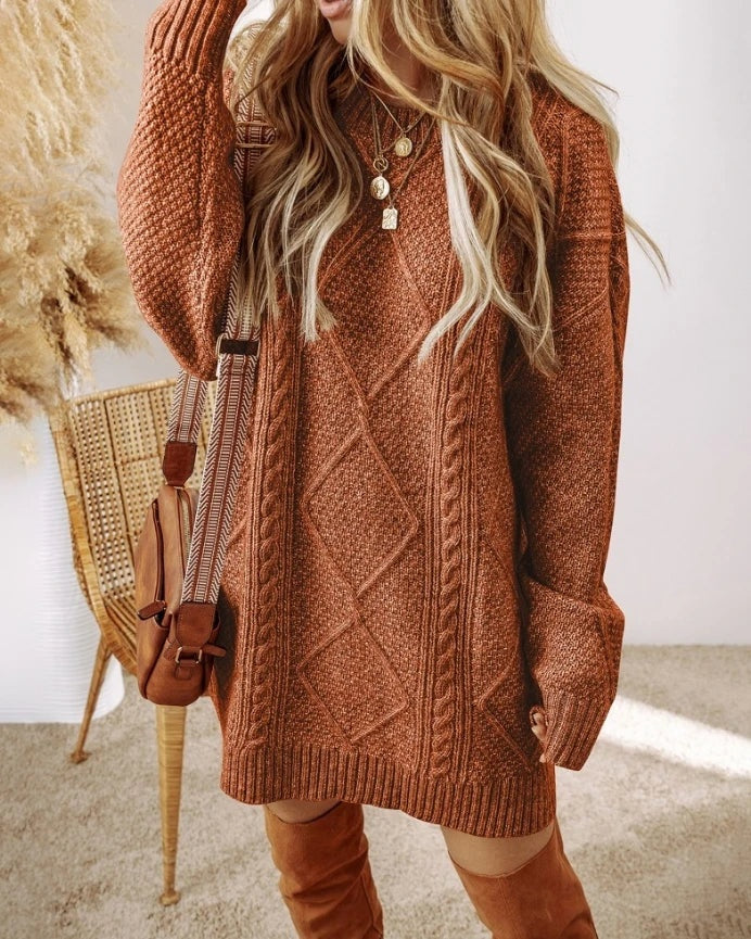 Cable Knit Sweater Dress Women Long Sleeve Relaxed Fit