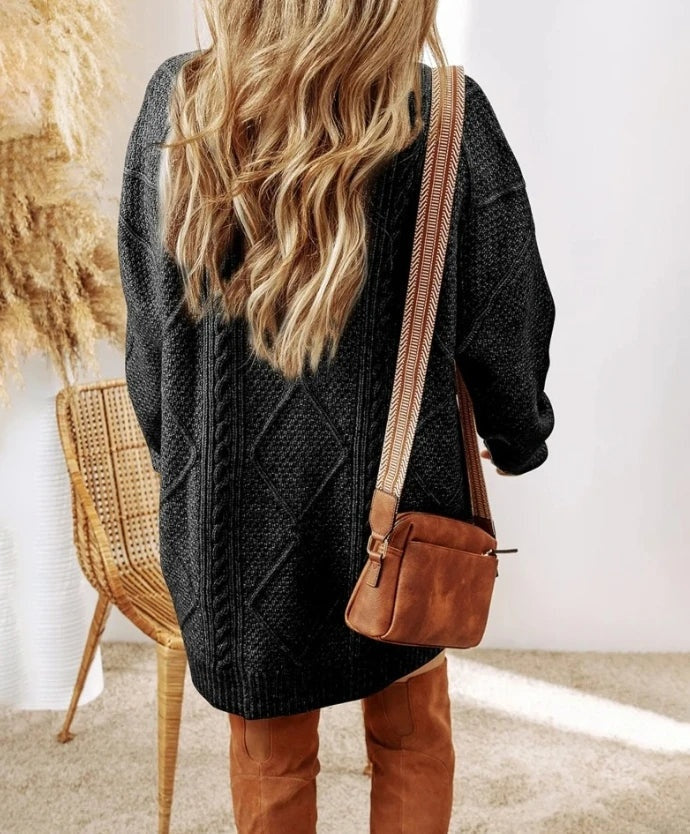 Cable Knit Sweater Dress Women Long Sleeve Relaxed Fit