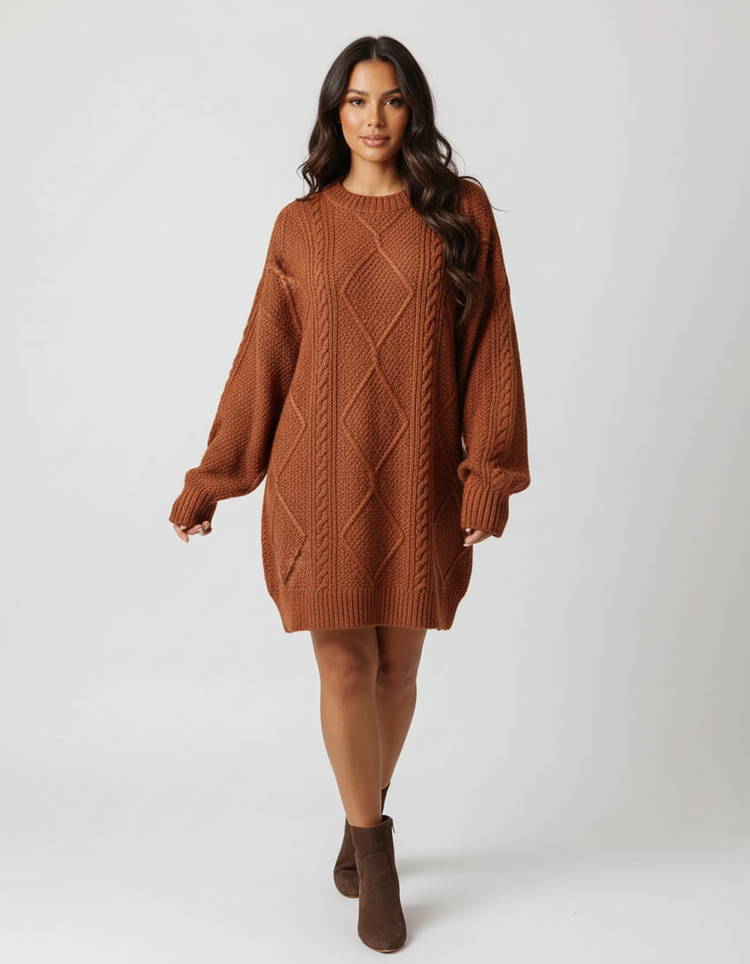 Cable Knit Sweater Dress Women Long Sleeve Relaxed Fit