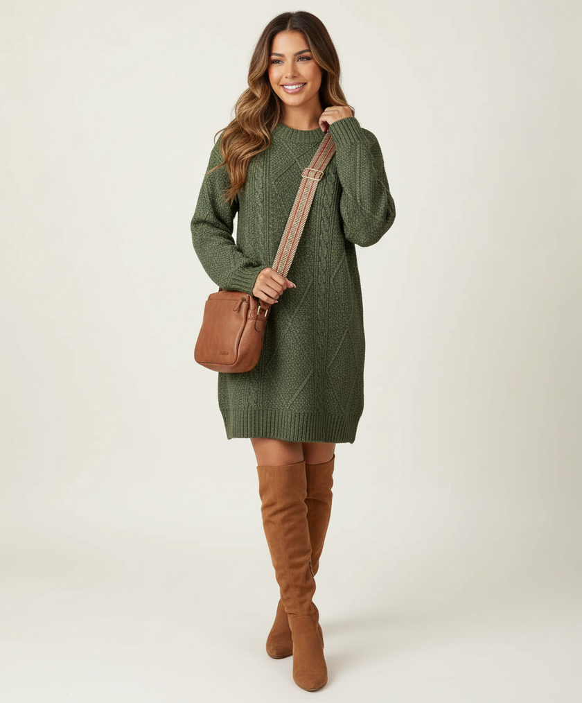 Cable Knit Sweater Dress Women Long Sleeve Relaxed Fit