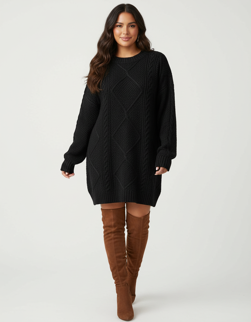 Cable Knit Sweater Dress Women Long Sleeve Relaxed Fit
