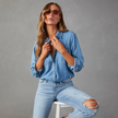 Denim Shirt Women, Soft-Wash Relaxed Fit Button-Front Blouse