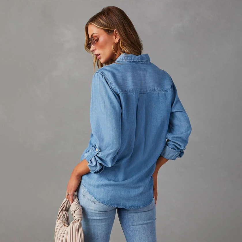 Denim Shirt Women, Soft-Wash Relaxed Fit Button-Front Blouse