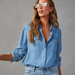 Denim Shirt Women, Soft-Wash Relaxed Fit Button-Front Blouse