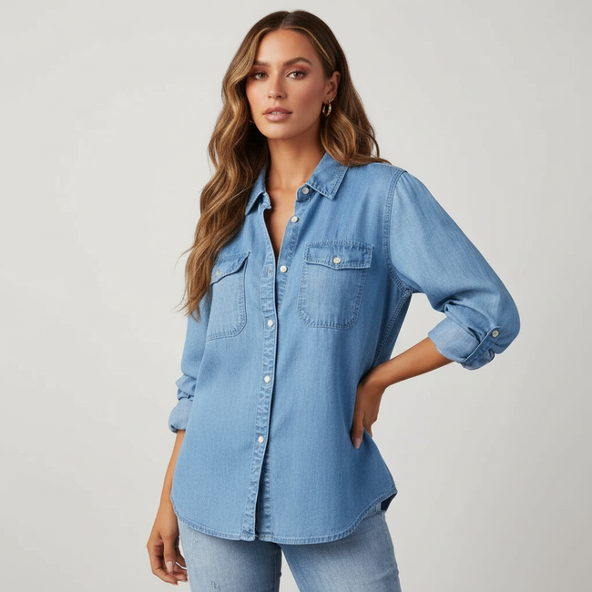 Denim Shirt Women, Soft-Wash Relaxed Fit Button-Front Blouse