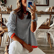 Knit Sweater Women Striped Relaxed Fit Soft Lightweight