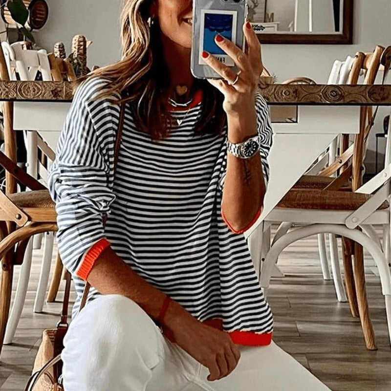 Knit Sweater Women Striped Relaxed Fit Soft Lightweight