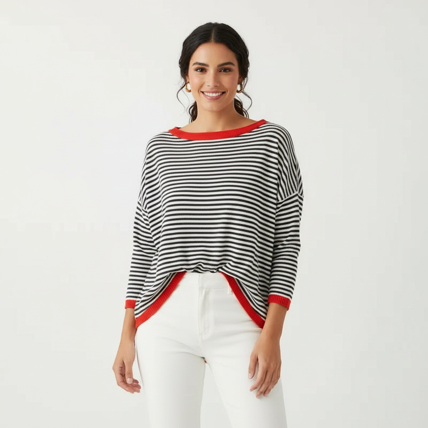 Knit Sweater Women Striped Relaxed Fit Soft Lightweight