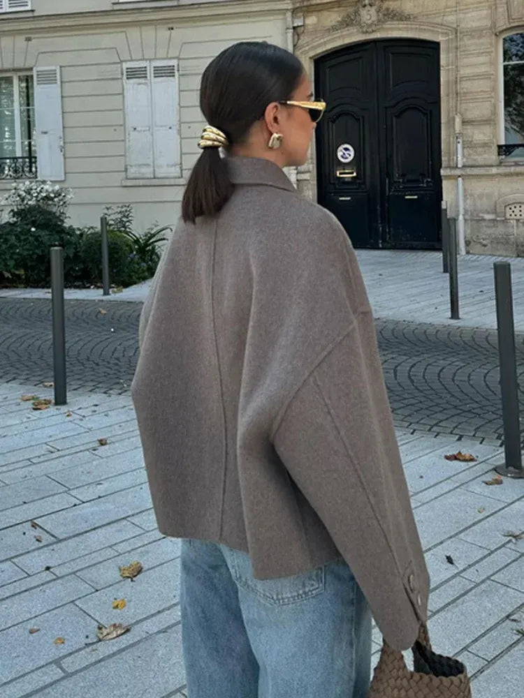 Wool Blend Coat Women Short Cropped Winter Outerwear