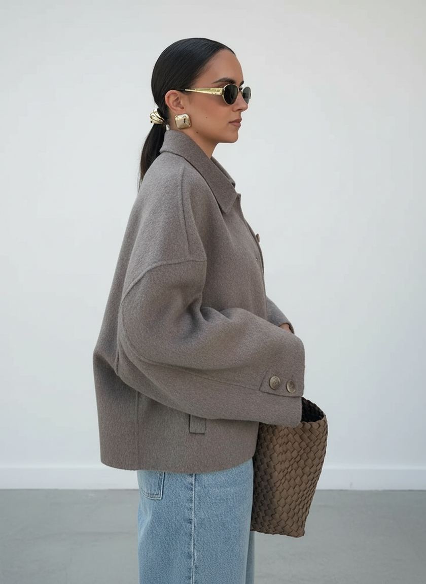 Wool Blend Coat Women Short Cropped Winter Outerwear