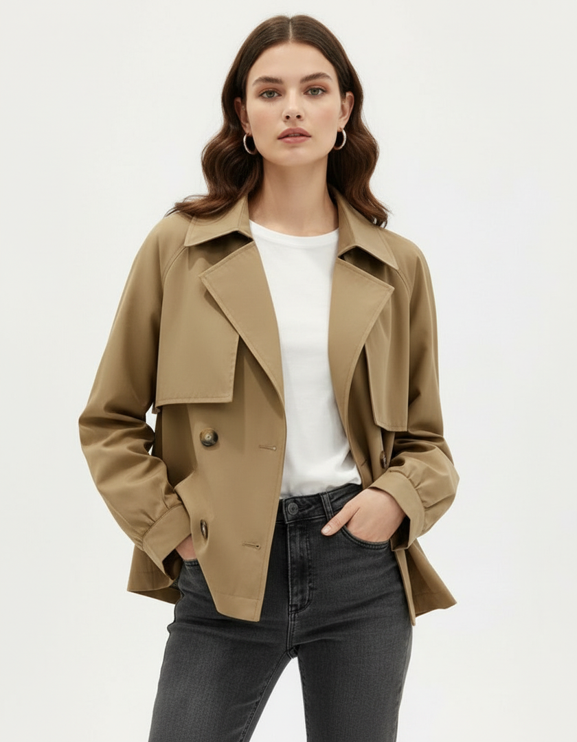 Trench Coat Women Short Double Breasted Lapel Collar