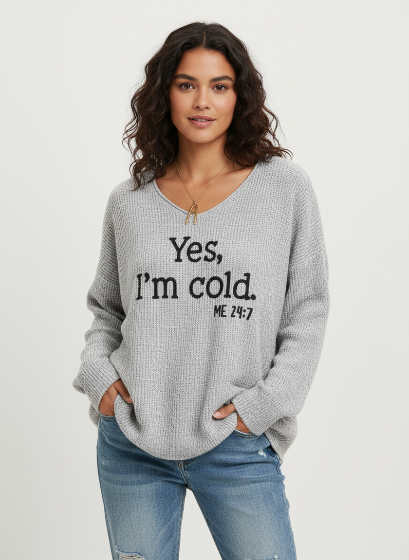Oversized Pullover Sweater Women Statement Print V-Neck