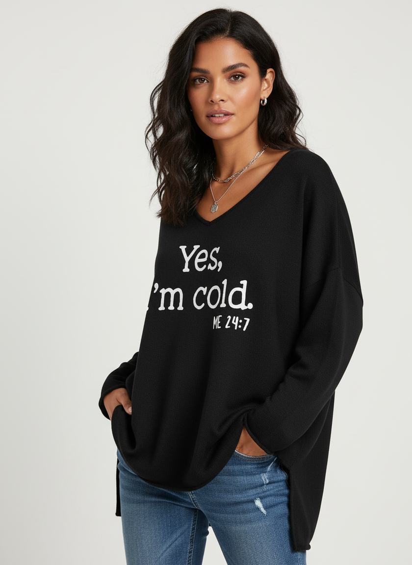 Oversized Pullover Sweater Women Statement Print V-Neck