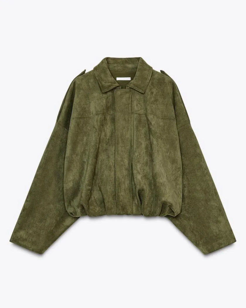 Suede Jacket Women Oversized Neutral with Deep Pockets
