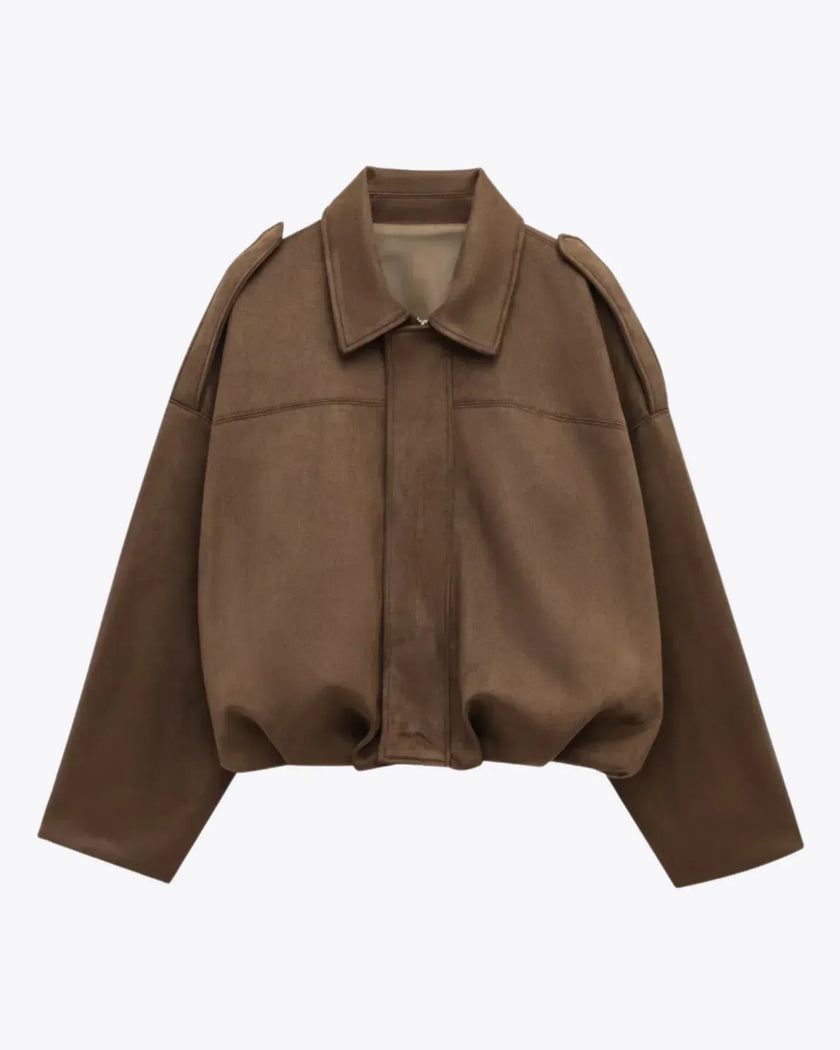 Suede Jacket Women Oversized Neutral with Deep Pockets
