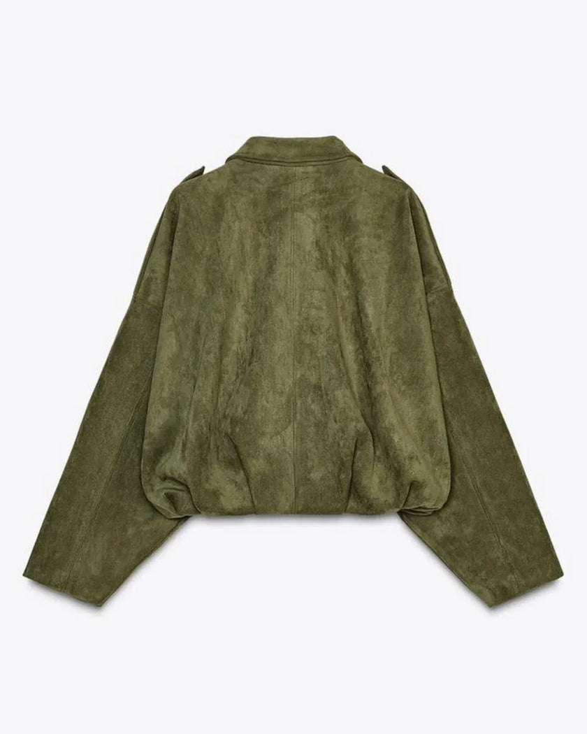 Suede Jacket Women Oversized Neutral with Deep Pockets
