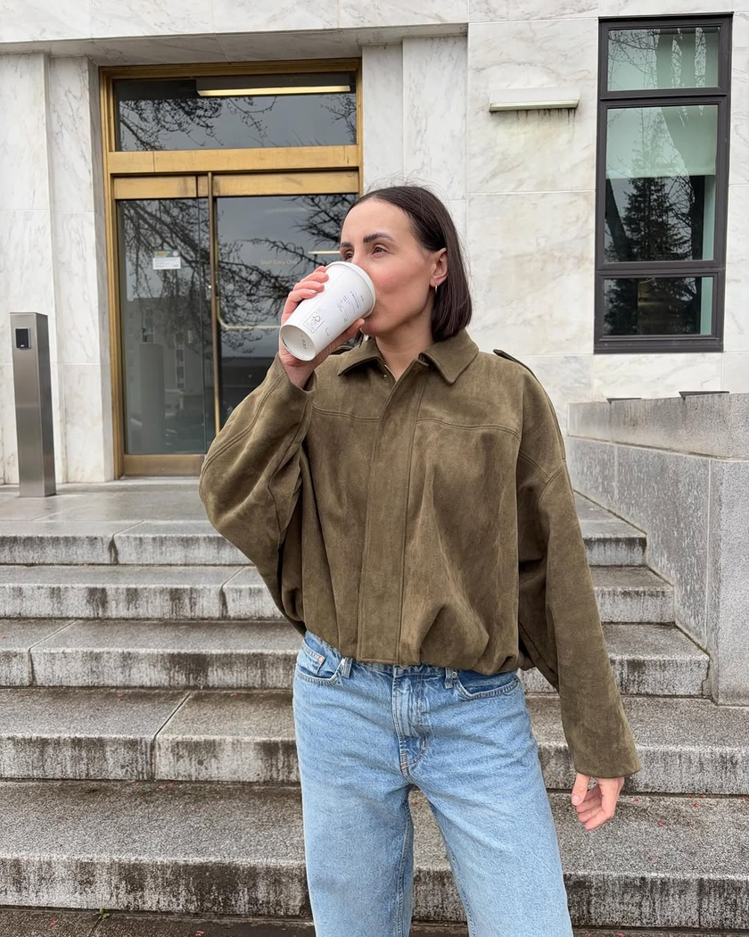 Suede Jacket Women Oversized Neutral with Deep Pockets