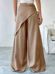 Wide Leg Trousers Women Cotton Blend Wrap Front High Waist