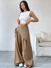 Wide Leg Trousers Women Cotton Blend Wrap Front High Waist
