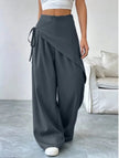Wide Leg Trousers Women Cotton Blend Wrap Front High Waist