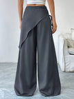 Wide Leg Trousers Women Cotton Blend Wrap Front High Waist