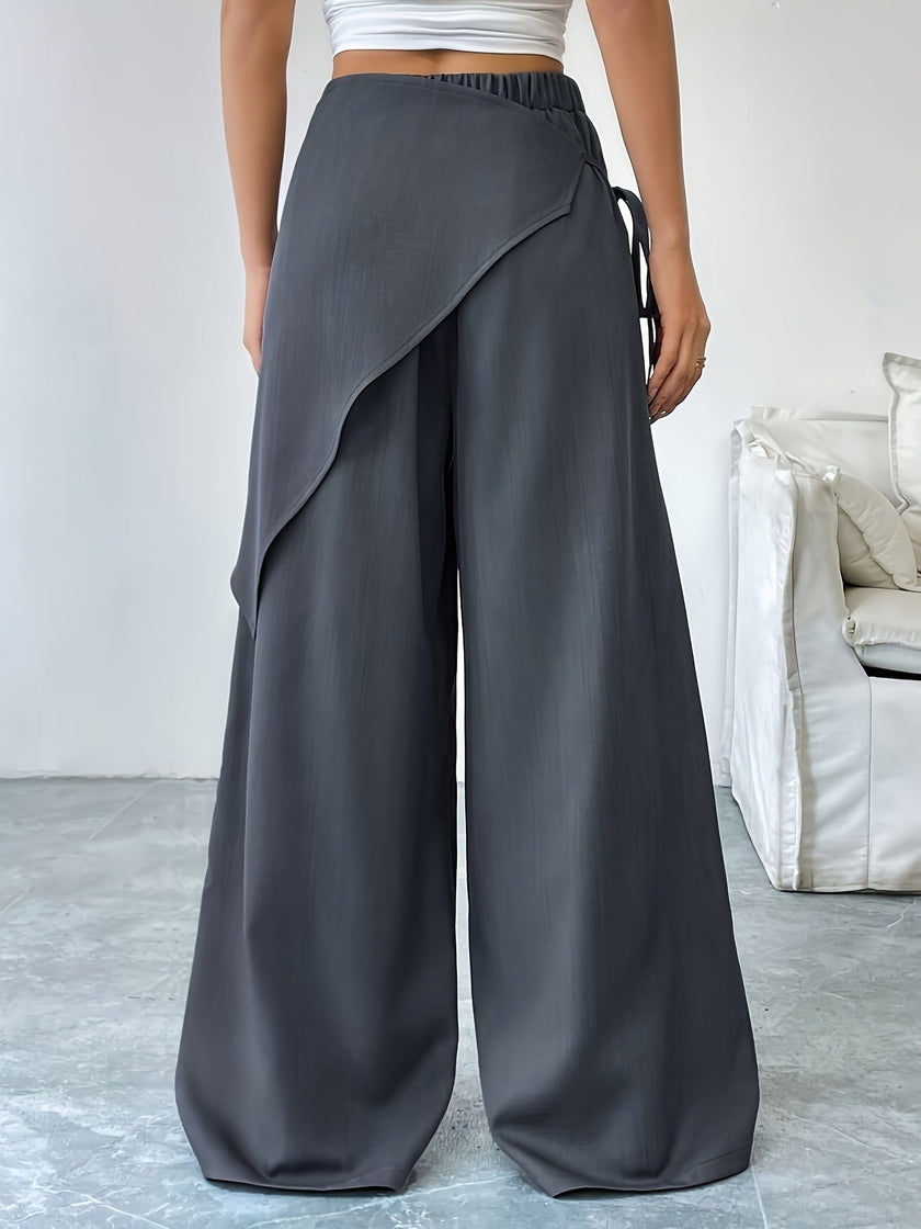 Wide Leg Trousers Women Cotton Blend Wrap Front High Waist