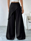 Wide Leg Trousers Women Cotton Blend Wrap Front High Waist