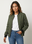 Bomber Jacket Women Lightweight Ribbed Cuffs Casual