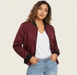 Bomber Jacket Women Lightweight Ribbed Cuffs Casual