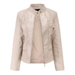 Leather Jacket Women Quilted Shoulder Stand Collar