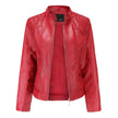 Leather Jacket Women Quilted Shoulder Stand Collar
