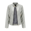 Leather Jacket Women Quilted Shoulder Stand Collar